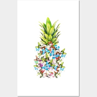 Pineapple with butterflies, colorful and cool design pineapples Posters and Art